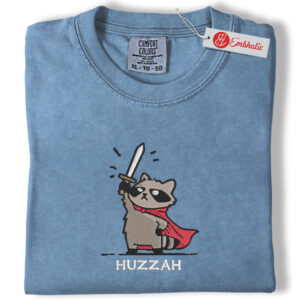 Huzzah Raccoon Embroidered Shirt, Chaotic Raccoon Shirt, Animated Embroidered Tee, Comfort colors Shirt