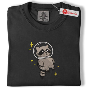 Alternative view of Space Raccoon Embroidered Shirt, Chaotic Raccoon Shirt, Animated Embroidered Tee, Comfort colors Shirt