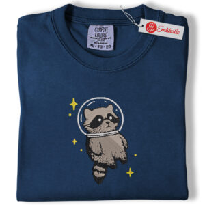 Space Raccoon Embroidered Shirt, Chaotic Raccoon Shirt, Animated Embroidered Tee, Comfort colors Shirt