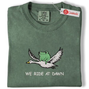 We Ride at Dawn Embroidered Shirt, Funny Frog and Goose Shirt, Chaotic Animal Shirt, Animated Embroidered Tee, Comfort colors Shirt