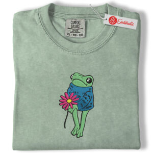 Flower Frog Embroidered Shirt, Cute Amphibian Shirt, I Like Frogs Shirt, Animated Embroidered Tee, Comfort colors Shirt