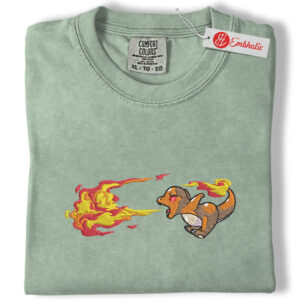 Charmander Embroidered Shirt, Pokemon Shirt, PKM Shirt, Anime Embroidered Tee, Comfort colors Shirt