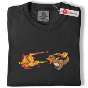 Alternative view of Charmander Embroidered Shirt, Pokemon Shirt, PKM Shirt, Anime Embroidered Tee, Comfort colors Shirt