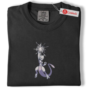Alternative view of Mewtwo Embroidered Shirt, Pokemon Shirt, PKM Shirt, Anime Embroidered Tee, Comfort colors Shirt
