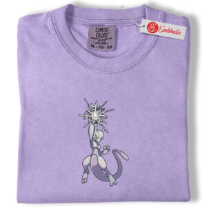 Mewtwo Embroidered Shirt, Pokemon Shirt, PKM Shirt, Anime Embroidered Tee, Comfort colors Shirt