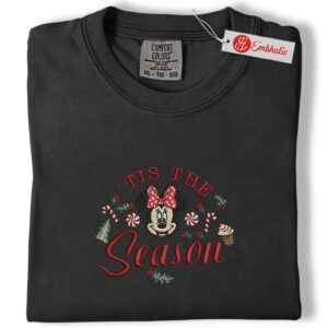 Alternative view of Minnie Christmas Embroidered Shirt, Disney Tis the Season Shirt, Minnie Merry Xmas Embroidered Tee, Comfort colors Shirt