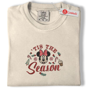 Minnie Christmas Embroidered Shirt, Disney Tis the Season Shirt, Minnie Merry Xmas Embroidered Tee, Comfort colors Shirt
