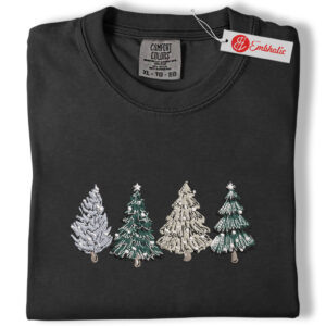 Alternative view of Christmas Tree Embroidered Shirt, Christmas Shirt, Merry Xmas Embroidered Tee, Comfort colors Shirt
