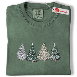 Christmas Tree Embroidered Shirt, Christmas Shirt, Merry Xmas Embroidered Tee, Comfort colors Shirt