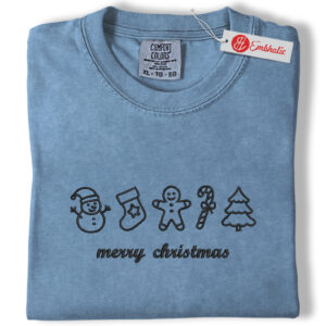 Alternative view of Merry Christmas Embroidered Shirt, Christmas Shirt, Minimalist Christmas Embroidered Tee, Comfort colors Shirt