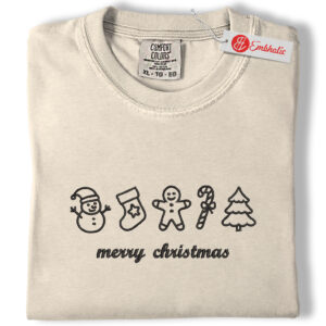 Merry Christmas Embroidered Shirt, Christmas Shirt, Minimalist Christmas Embroidered Tee, Comfort colors Shirt