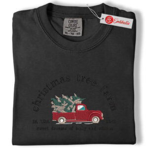 Alternative view of Christmas Tree Farm Embroidered Shirt, Christmas Shirt, Minimalist Christmas Embroidered Tee, Comfort colors Shirt