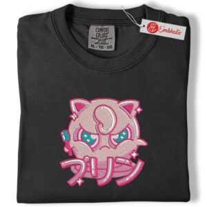 Alternative view of Jigglypuff Embroidered Shirt, Pokemon Shirt, Anime Embroidered Tee, Comfort Colors Shirt