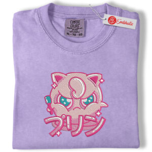 Jigglypuff Embroidered Shirt, Pokemon Shirt, Anime Embroidered Tee, Comfort Colors Shirt