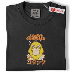 Alternative view of Psyduck Always Confused Embroidered Shirt, Pokemon Shirt, Funny Anime Embroidered Tee, Comfort Colors Shirt