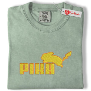Pikachu Logo PIKA Embroidered Shirt,Pokemon Shirt, Minimalist Anime Embroidered Tee, Comfort Colors Shirt