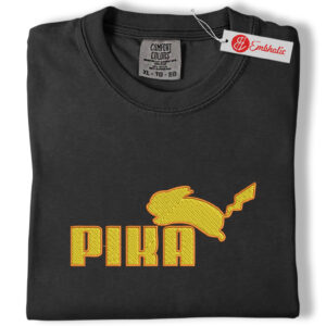 Alternative view of Pikachu Logo PIKA Embroidered Shirt,Pokemon Shirt, Minimalist Anime Embroidered Tee, Comfort Colors Shirt