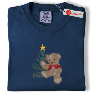 Alternative view of Christmas Teddy Embroidered Shirt, Vintage Inspired Bear Merry Christmas Shirt, Christmas Embroidered Tee, Comfort colors Shirt