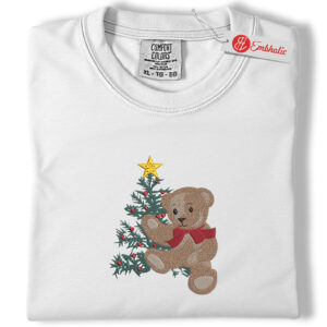 Christmas Teddy Embroidered Shirt, Vintage Inspired Bear Merry Christmas Shirt, Christmas Embroidered Tee, Comfort colors Shirt