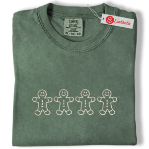 Gingerbread Men Embroidered Shirt, Christmas Shirt, Minimalist Christmas Embroidered Tee, Comfort colors Shirt