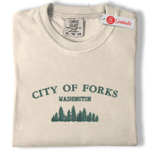 City of Forks Embroidered Shirt, Washington Forest Shirt, Minimalist Christmas Embroidered Tee, Comfort colors Shirt