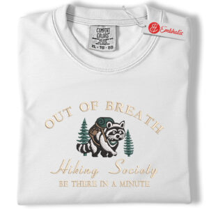 Hiking Embroidered Shirt, Funny Raccoon Crewneck Shirt, Nature Lover Embroidered Tee, Comfort colors Shirt