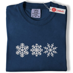 Alternative view of Snowflakes Embroidered Shirt, Cozy Winter Shirt, Minimalist Snowflake Pullover Embroidered Tee, Comfort colors Shirt