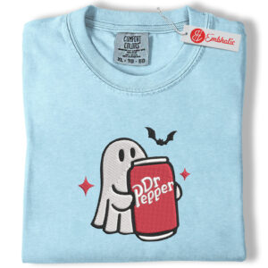 Ghost Dr Pepper Embroidered Shirt, Halloween Soda Shirt, Funny Embroidered Tee, Comfort Colors Shirt