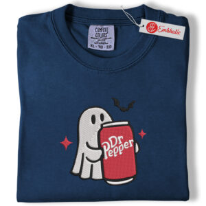 Alternative view of Ghost Dr Pepper Embroidered Shirt, Halloween Soda Shirt, Funny Embroidered Tee, Comfort Colors Shirt