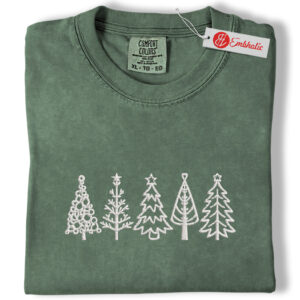 Christmas Tree Embroidered Shirt, Holiday Shirt, Minimalist Embroidered Tee, Comfort Colors Shirt