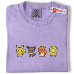 Pikachu & Friends Embroidered Shirt, Pokemon Shirt,  Anime Embroidered Tee, Comfort Colors Shirt