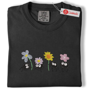 Alternative view of Soot Sprites Embroidered Shirt, Cute Soot Sprite Shirt, Anime Embroidered Tee, Comfort colors Shirt