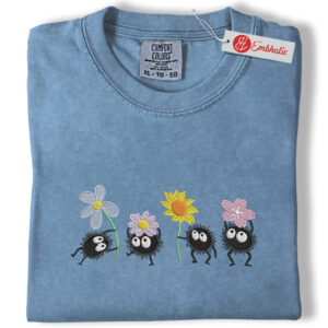Soot Sprites Embroidered Shirt, Cute Soot Sprite Shirt, Anime Embroidered Tee, Comfort colors Shirt