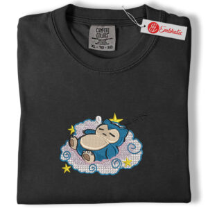 Alternative view of Sleepy Snorlax Embroidered Shirt, PKM Shirt, Pokemon Shirt,  Anime Embroidered Tee, Comfort Colors Shirt