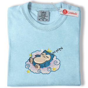 Sleepy Snorlax Embroidered Shirt, PKM Shirt, Pokemon Shirt,  Anime Embroidered Tee, Comfort Colors Shirt