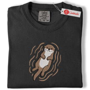 Alternative view of Otter Embroidered Shirt, Animal Lover Shirt, Animated Embroidered Tee, Comfort colors Shirt