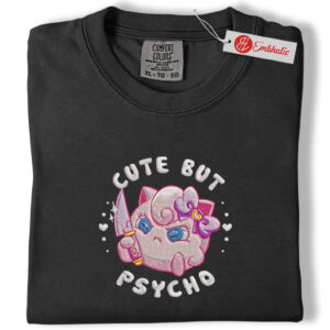 Alternative view of Jigglypuff Embroidered Shirt, Pokemon Shirt, PKM Shirt, Anime Embroidered Tee, Comfort colors Shirt