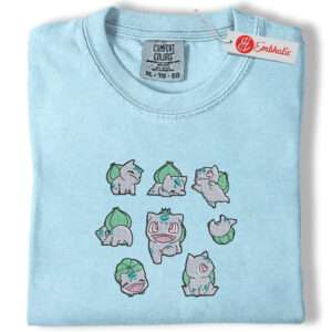 Bulbasaur Embroidered Shirt, Pokemon Shirt, PKM Shirt, Anime Embroidered Tee, Comfort colors Shirt