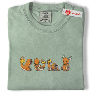 Charmander Embroidered Shirt, Pokemon Shirt, PKM Shirt, Anime Embroidered Tee, Comfort colors Shirt