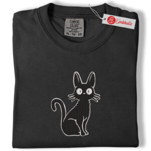 Alternative view of Jiji Black Cat Embroidered Shirt, Anime Embroidered Tee, Comfort colors Shirt