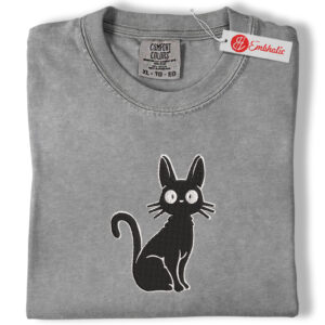 Jiji Black Cat Embroidered Shirt, Anime Embroidered Tee, Comfort colors Shirt