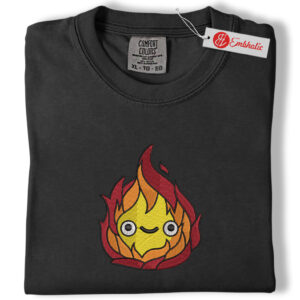 Alternative view of Calcifer Embroidered Shirt, Studio Ghibli Shirt, Anime Embroidered Tee, Comfort colors Shirt