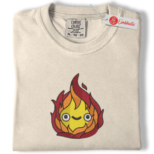 Calcifer Embroidered Shirt, Studio Ghibli Shirt, Anime Embroidered Tee, Comfort colors Shirt
