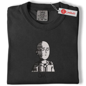 Alternative view of Saitama Embroidered Shirt, One Punch Man Shirt, Anime Embroidered Tee, Comfort colors Shirt