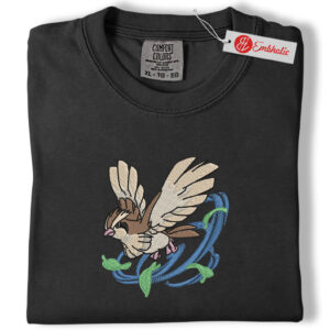Alternative view of Pidgey Embroidered Shirt, PKM Shirt, Flying Type Embroidered Tee, Comfort Colors Shirt
