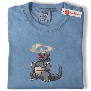 Rhyhorn Embroidered Shirt, PKM Shirt, Ground Type Embroidered Tee, Comfort Colors Shirt