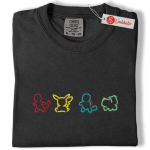 Charmander, Pikachu, Squirtle & Bulbasaur Embroidered Shirt, PKM Shirt, Starter Pokemon Embroidered Tee, Comfort Colors Shirt