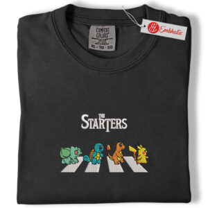 Alternative view of Bulbasaur, Squirtle, Charmander & Pikachu Embroidered Shirt, PKM Shirt, Anime Embroidered Tee, Comfort Colors Shirt