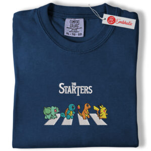 Bulbasaur, Squirtle, Charmander & Pikachu Embroidered Shirt, PKM Shirt, Anime Embroidered Tee, Comfort Colors Shirt