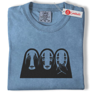 Alternative view of No Face Trio Embroidered Shirt, Spirited Away Shirt, Minimal Anime Embroidered Tee, Comfort Colors Shirt